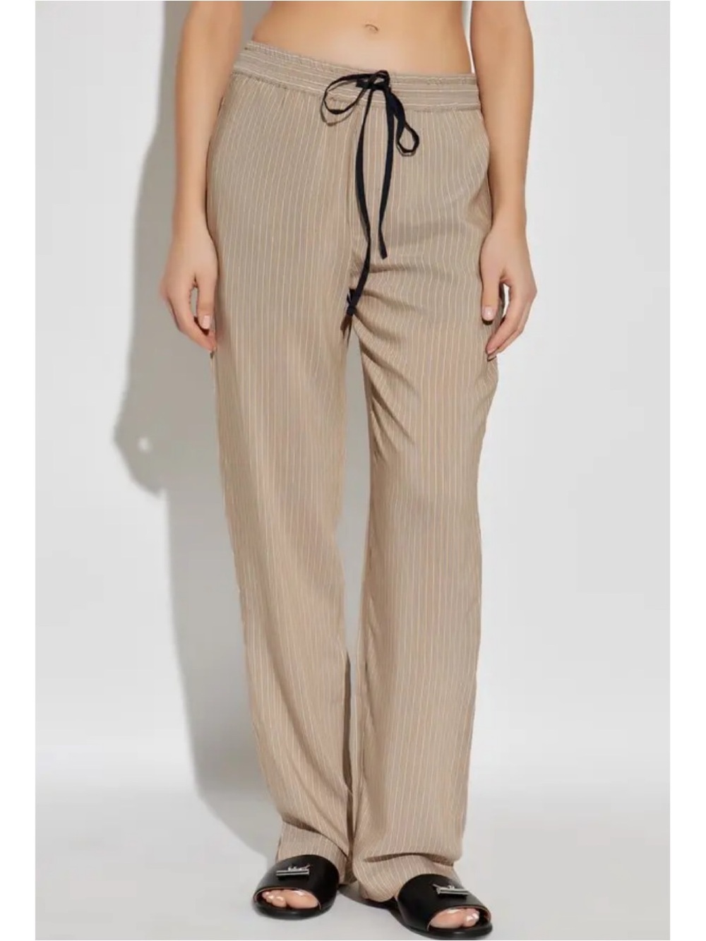 Victoria Beckham Striped Silk Viscose Trousers Pants US 4 Elastic Drawstring